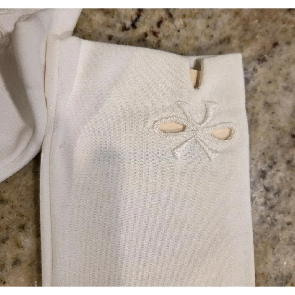 New! Vintage Women's Size S White Nylon Formal Short Gloves Bow Cutout